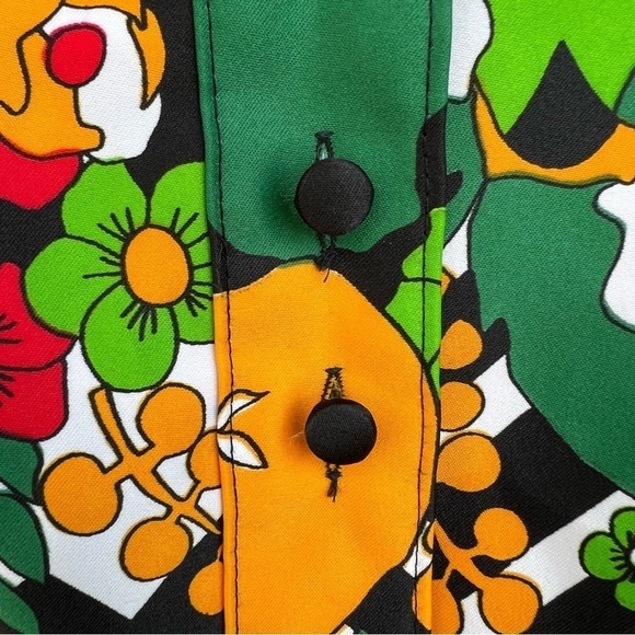 Vintage Lanvin I. Magnin Geometric Floral Button Front Blouse Mod Flowers Medium - Picture 9 of 16